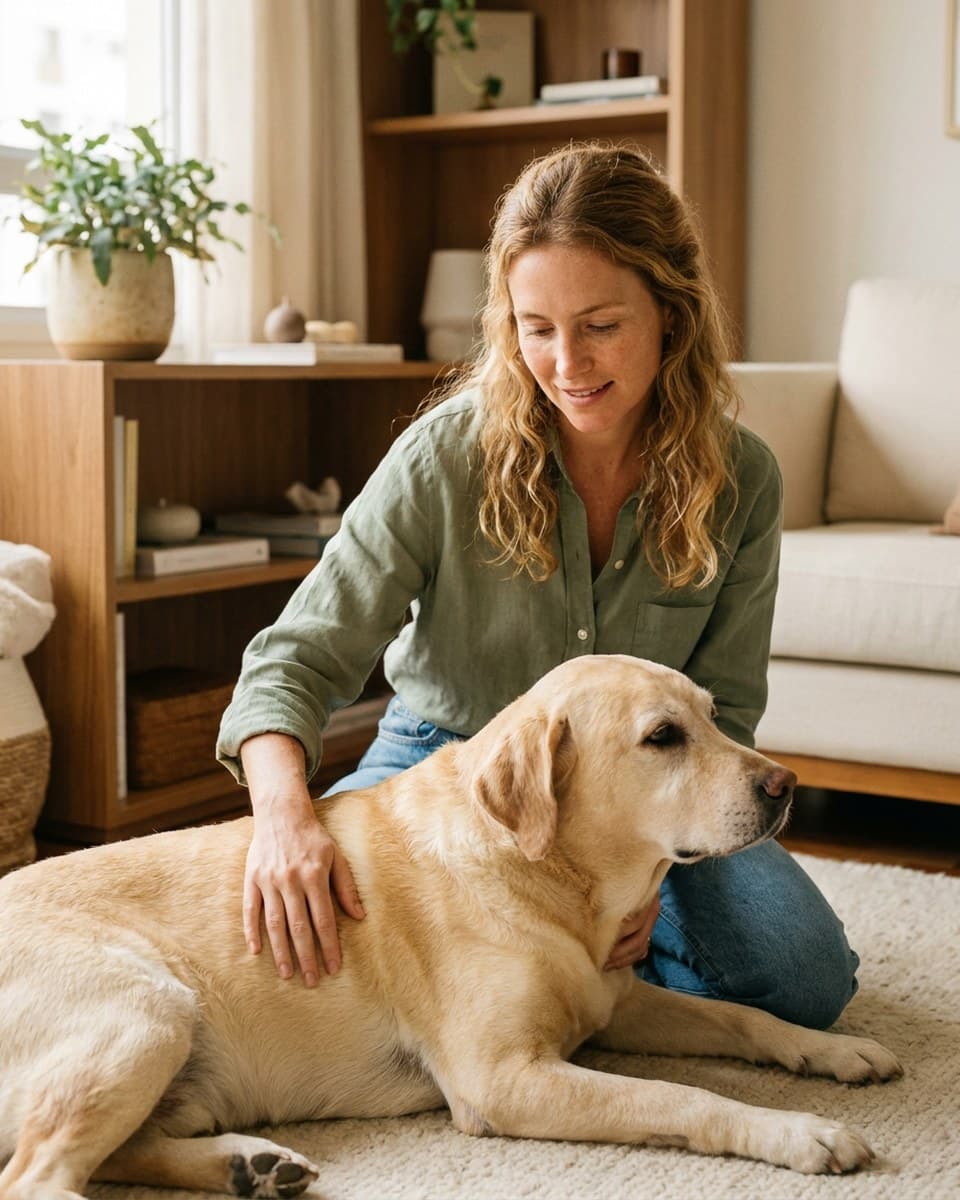 Dra. Helena Pessoa, veterinária domiciliar em Pinheiros, São Paulo, atendendo um pet em casa